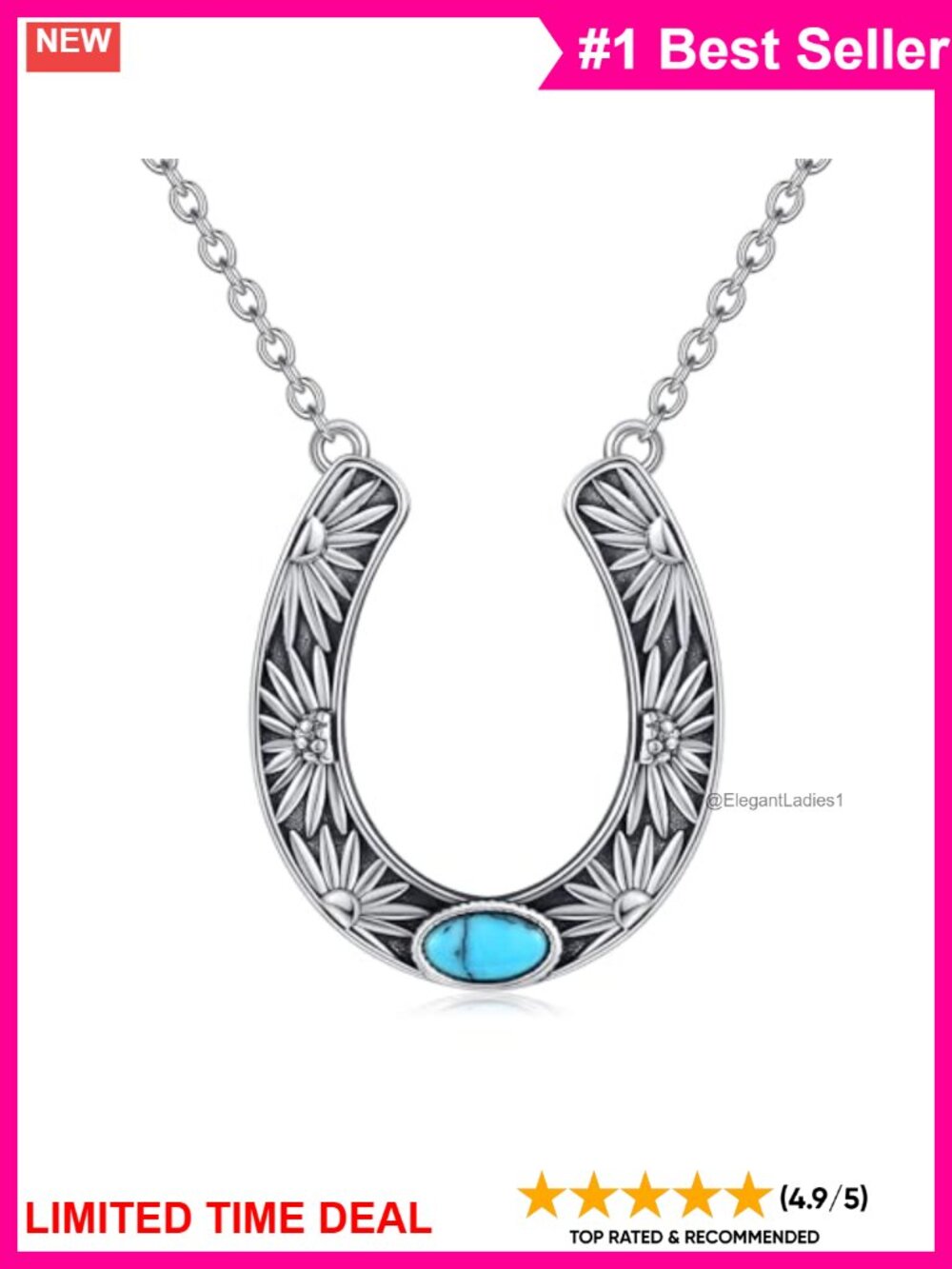 925 Sterling Silver Horseshoe Pendant Necklace 18+2" Adjustable Chain